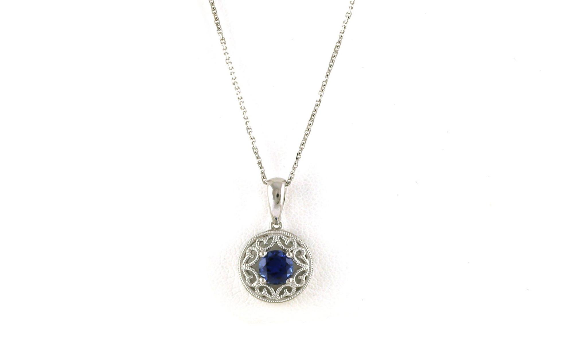 Filigree Halo Montana Yogo Sapphire Necklace with milgrain Detail in White Gold (0.56cts TWT)
