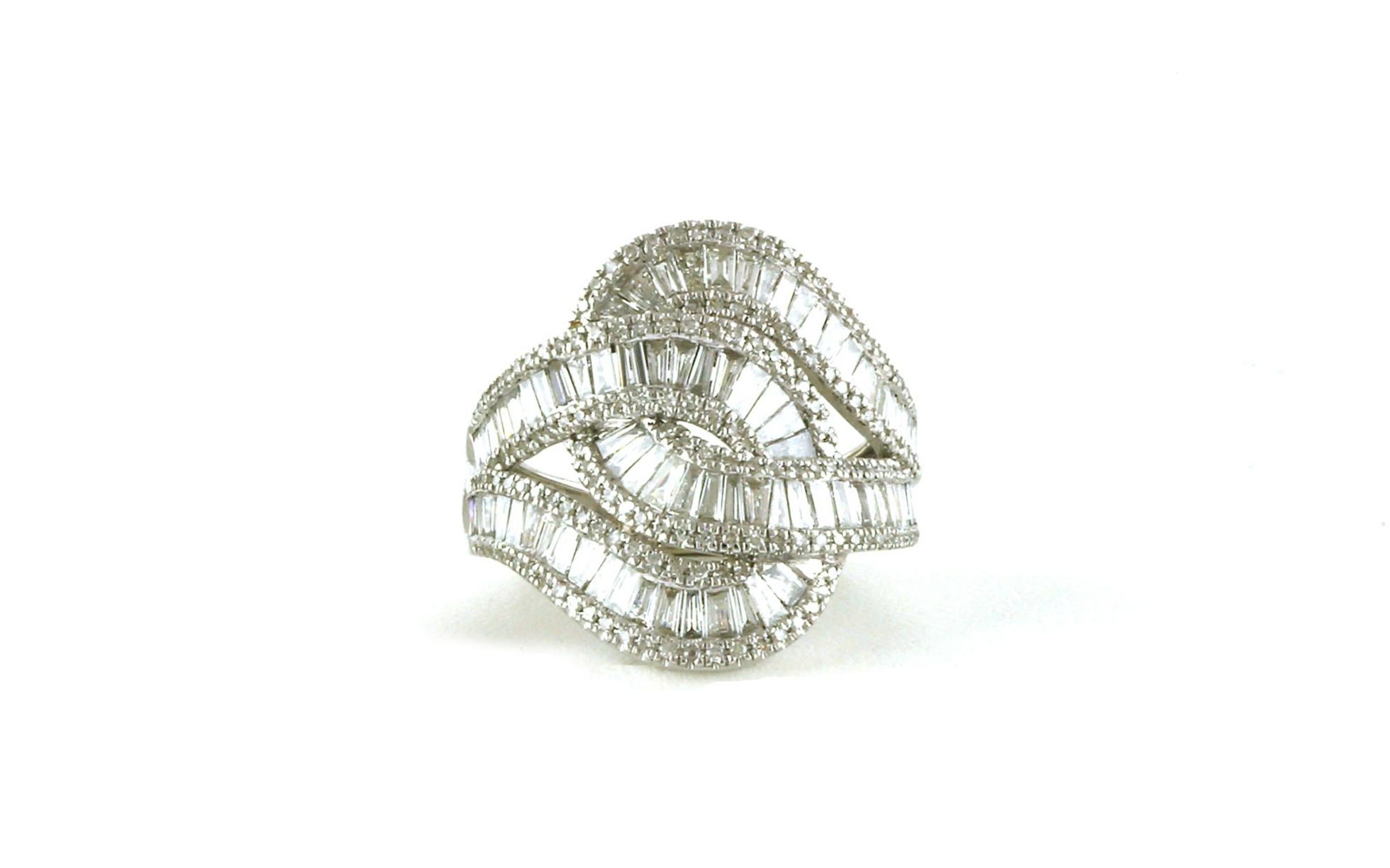 Estate Piece: Interlocking Loops Baguette and Round Diamond Cocktail Ring in White Gold (3.00cts TWT)