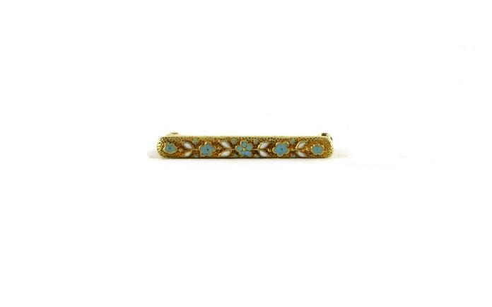 content/products/Estate Piece: Enamel Floral Petite Bar Brooch in Yellow Gold