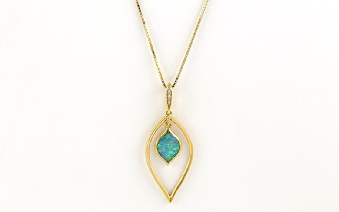Bezel-set Double Drop Marquise Shaped Opal Necklace in Yellow Gold