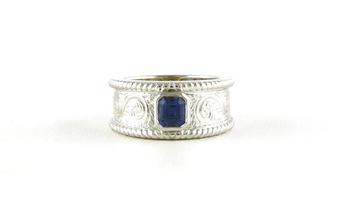 content/products/Wide Bezel-set Asscher-cut Montana Yogo Sapphire Ring with Western Engraving and Rope-edge Detail in White Gold (0.95cts)