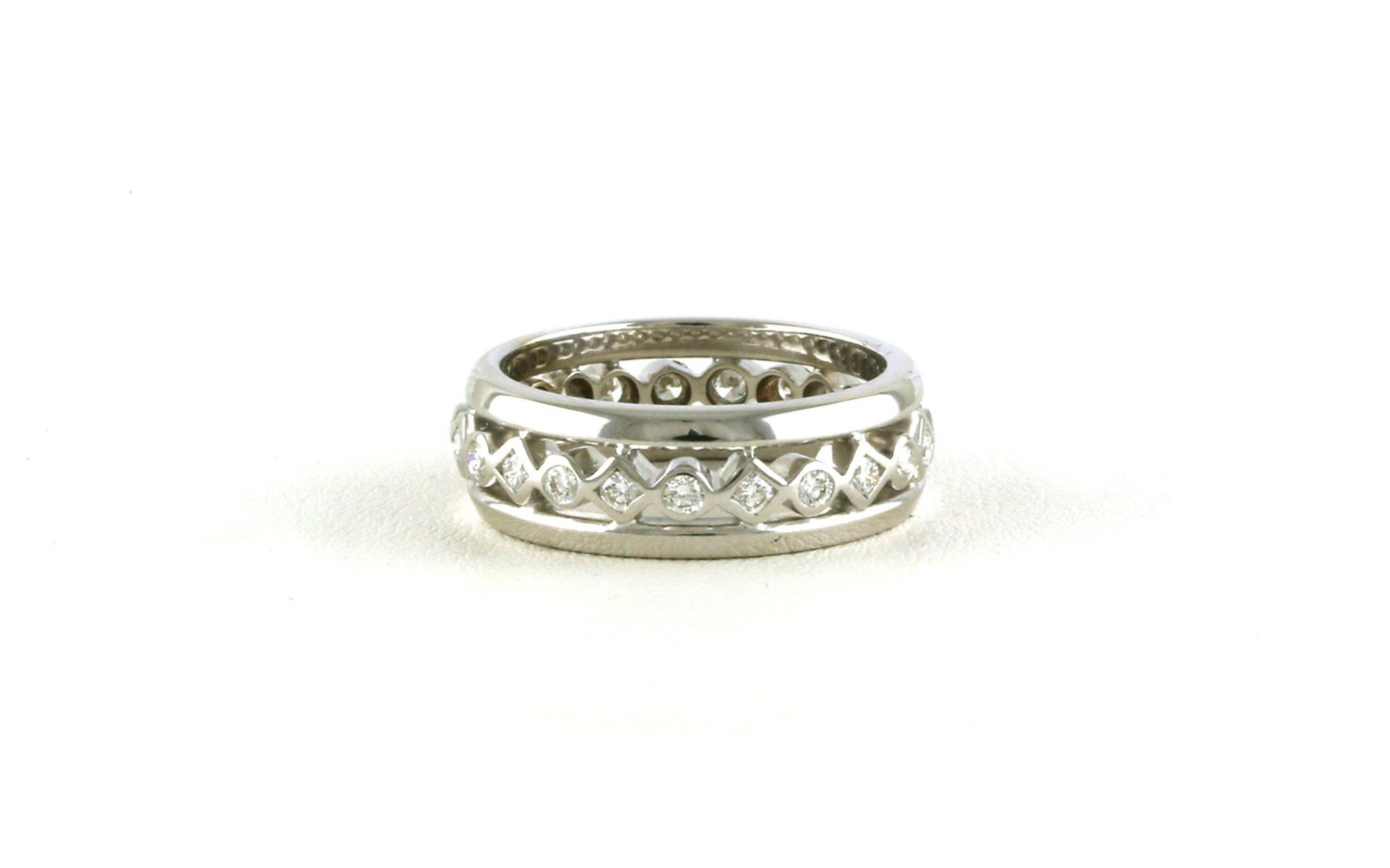 Estate Piece: Wide 3-Row Geometric Round and Kite Diamond Eternity Band in White Gold (0.50cts TWT)