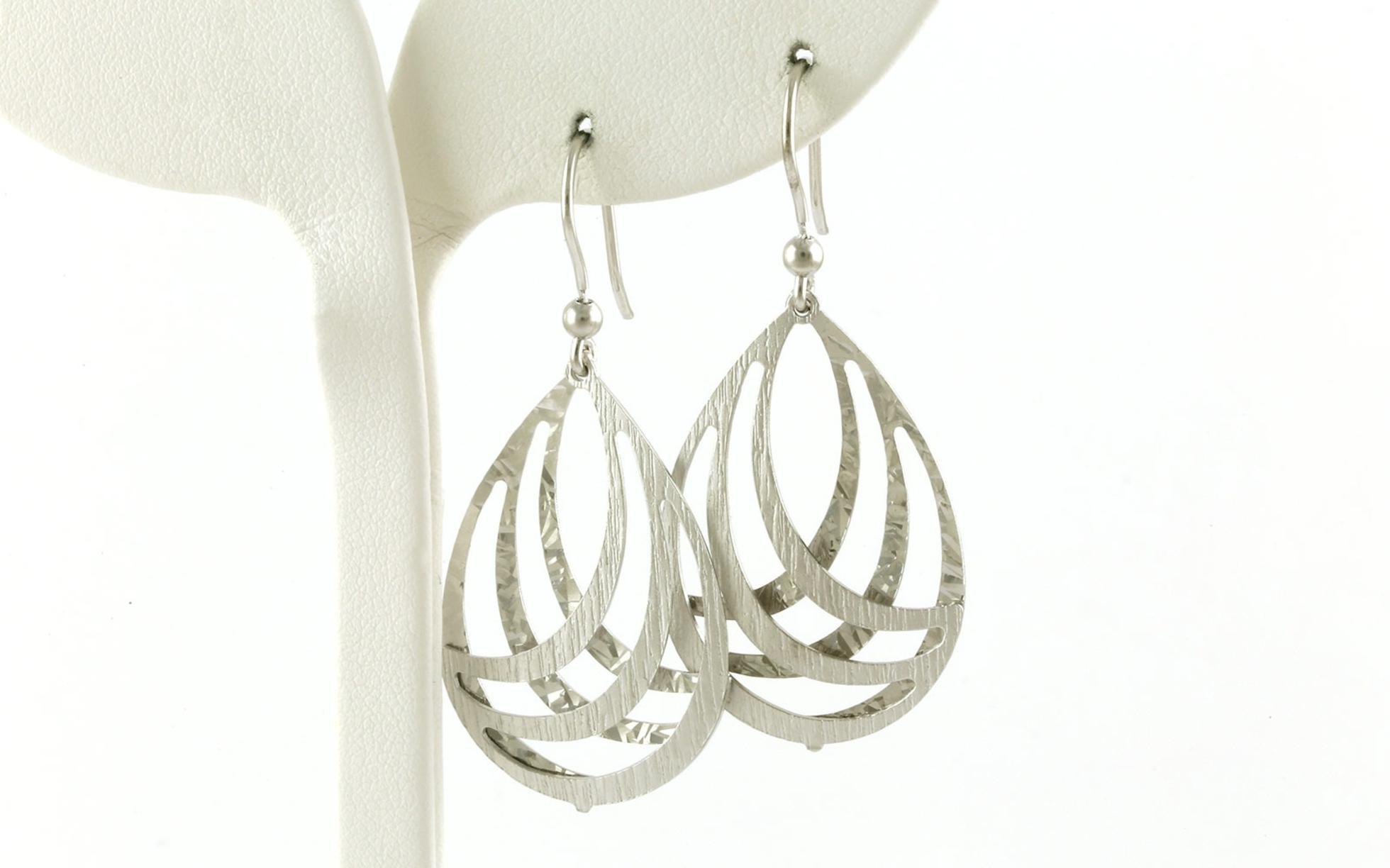 3-Layer Teardrop Dangle Earrings with Brushed Texture in Sterling Silver