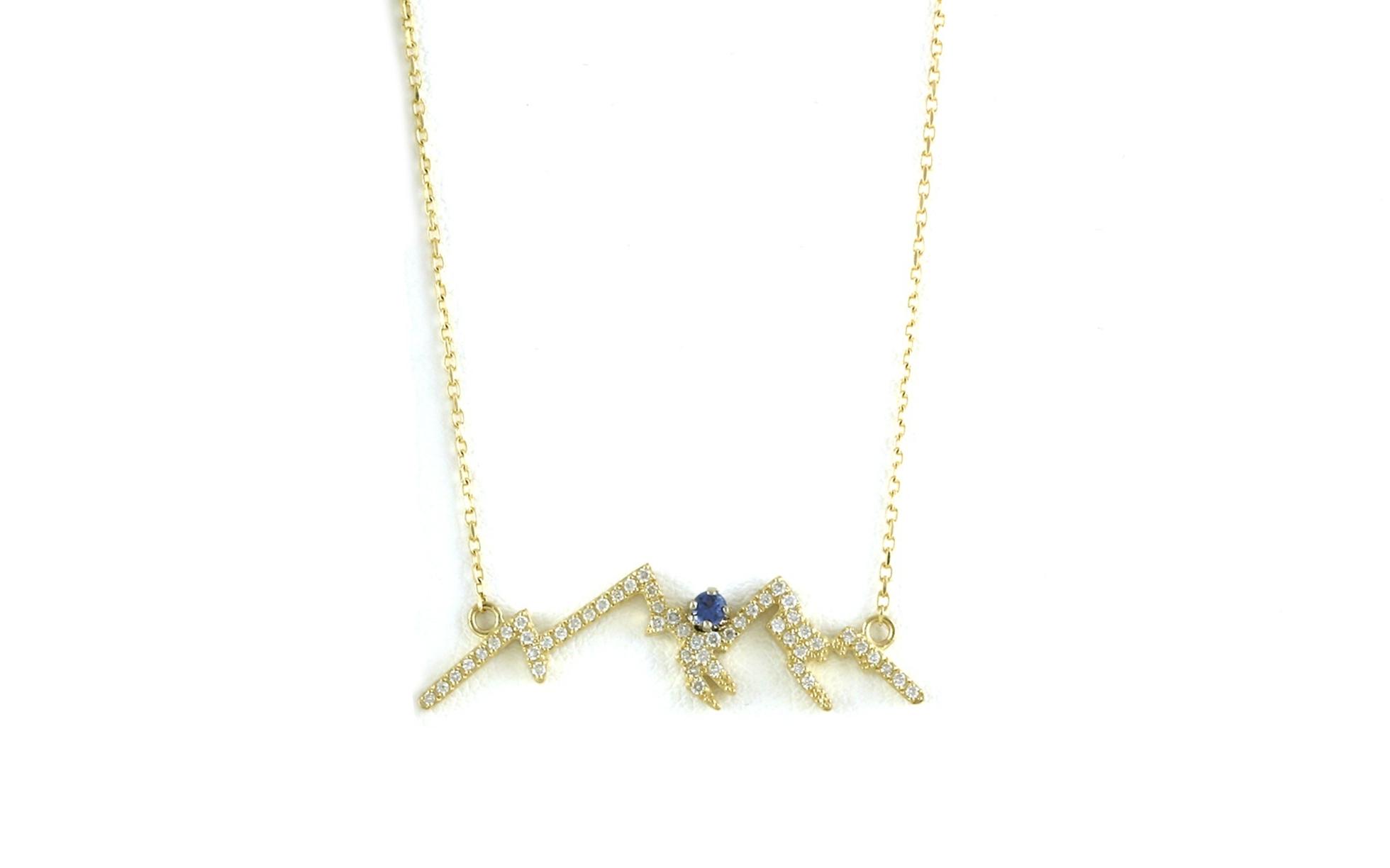  Mountain Ridgeline Montana Yogo Sapphire and Diamond Necklace in Yellow Gold (0.31cts TWT)