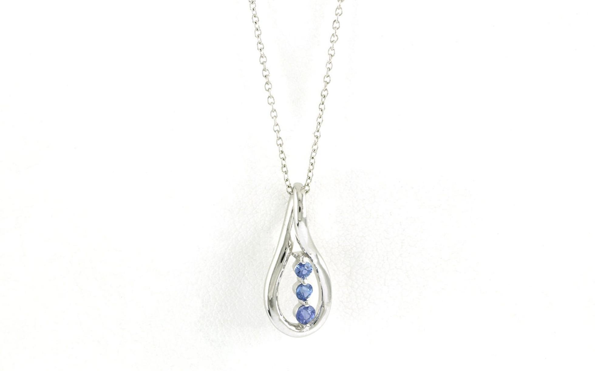 3-Stone Twisted Teardrop Montana Yogo Sapphire Necklace in Sterling Silver (0.18cts TWT)