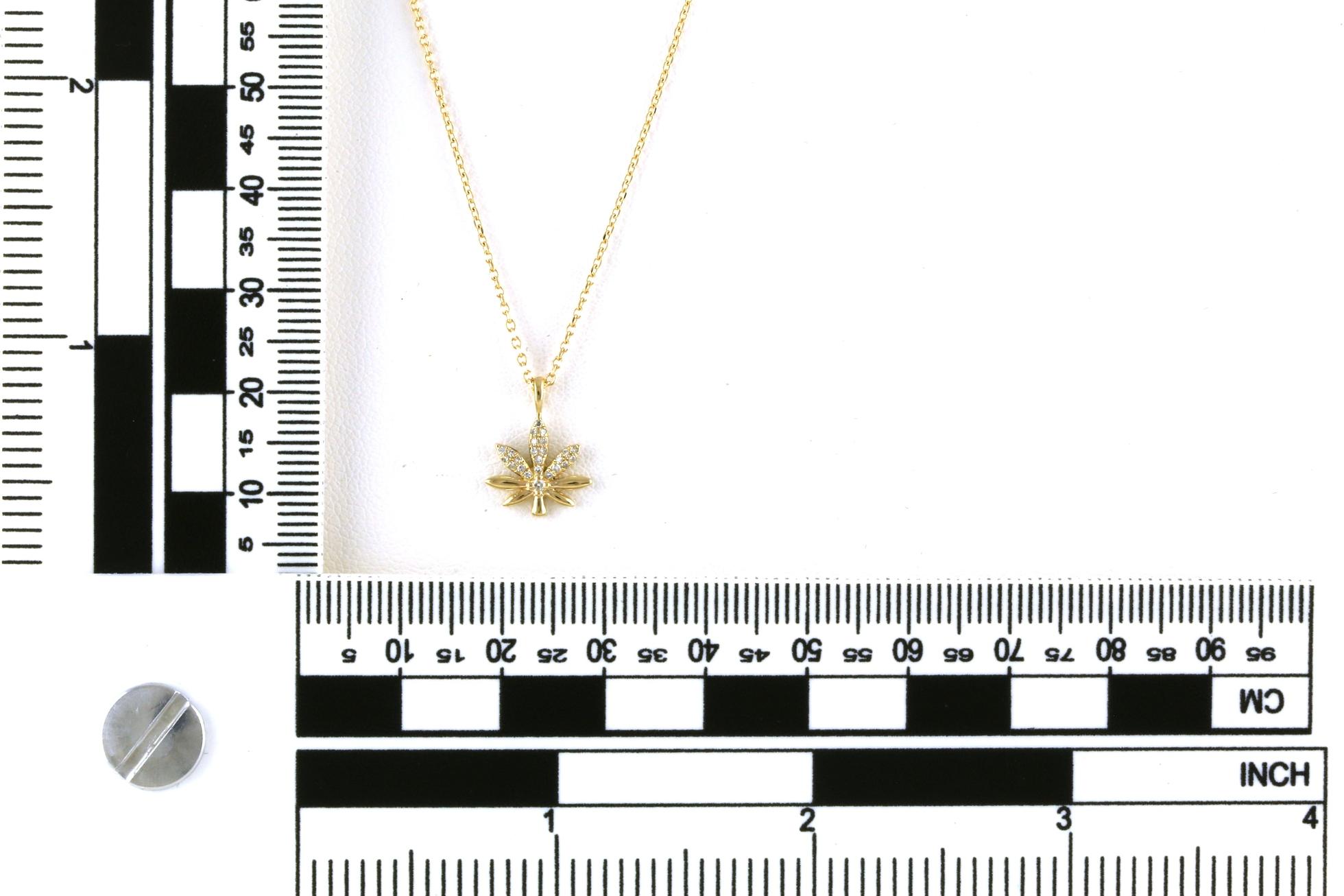 Pave Diamond Pot Leaf Necklace in Yellow Gold (0.07cts TWT) scale