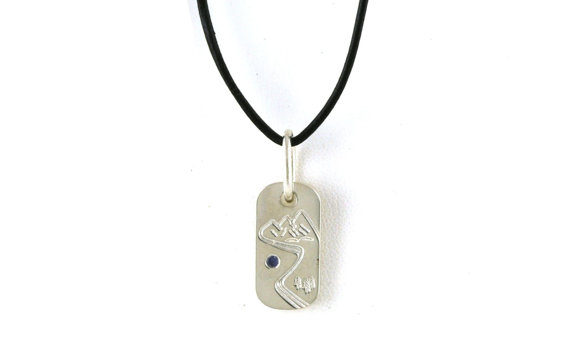 Dog Tag Mountain Montana Yogo Sapphire Necklace on Black Leather Cord in Sterling Silver (0.03cts TWT)