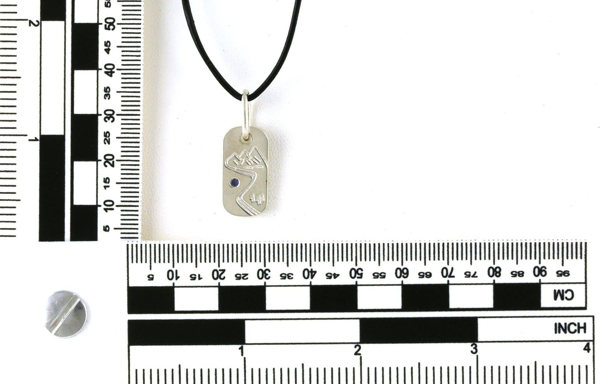 Dog Tag Mountain Montana Yogo Sapphire Necklace on Black Leather Cord in Sterling Silver (0.03cts TWT) scale