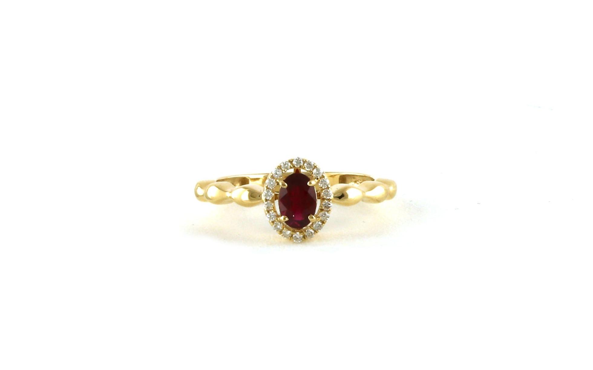 Halo-style Oval-cut Ruby and Diamond Ring in Yellow Gold (0.70cts TWT) 
