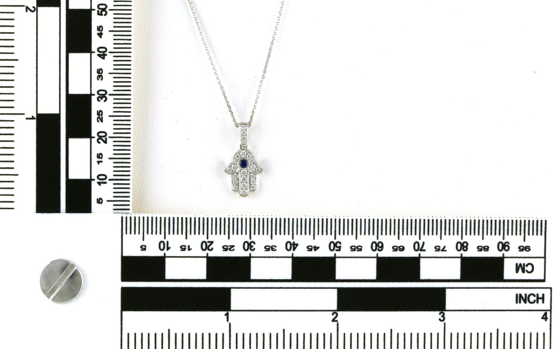 Hamsa Sapphire and Diamond Necklace in White Gold (0.04cts TWT) scale