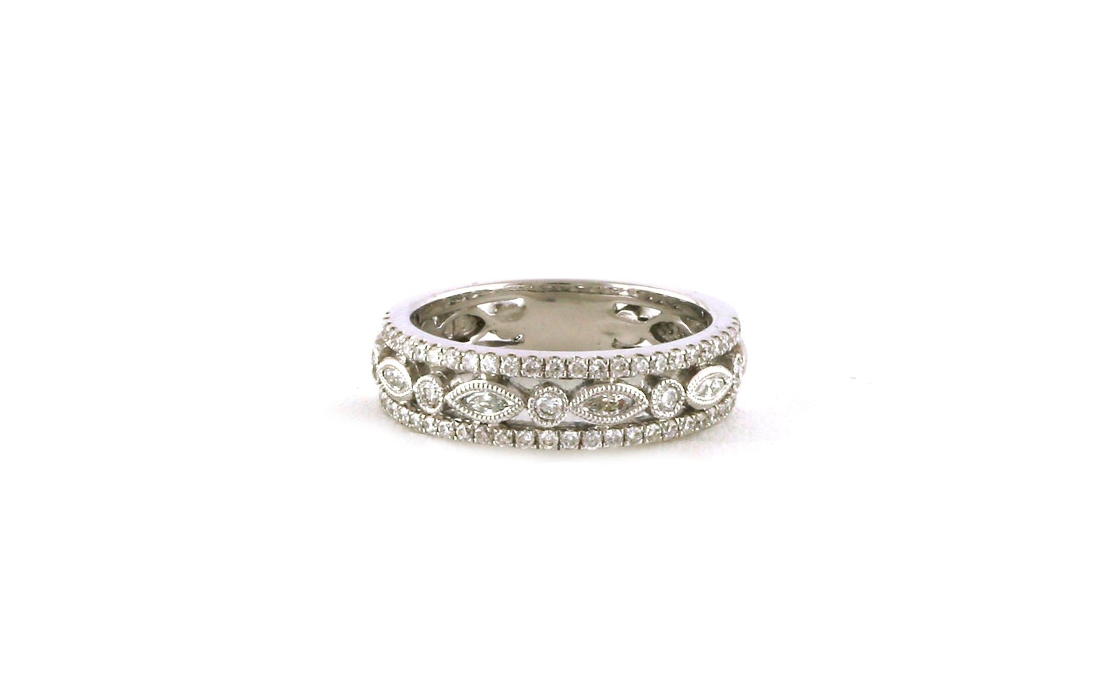 3-Row Pave and Bezel-set Marquise and Round Diamond Ring in White Gold