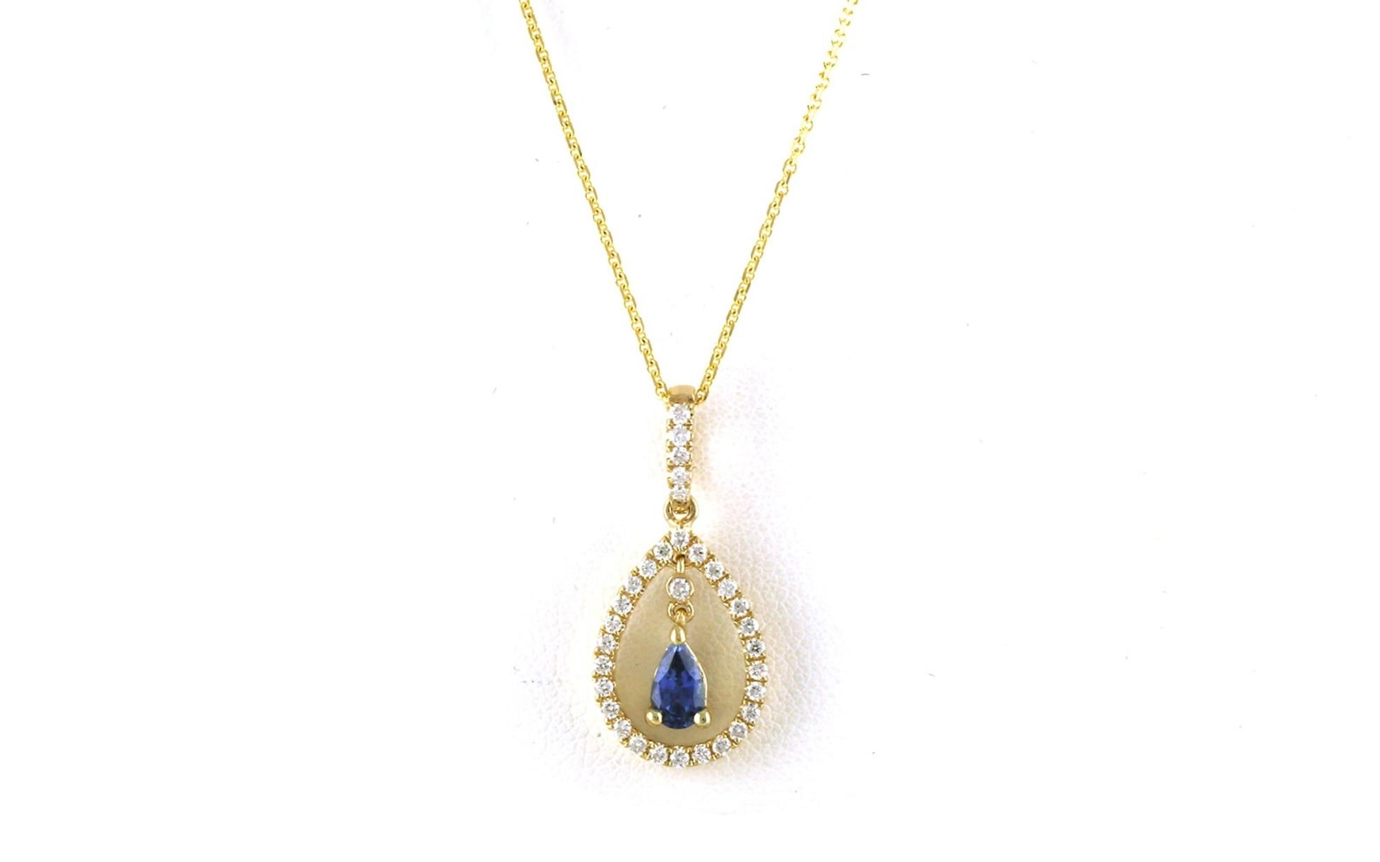 Dangle Halo Pear-cut Montana Yogo Sapphire and Diamond Necklace in Yellow Gold (0.70cts TWT)