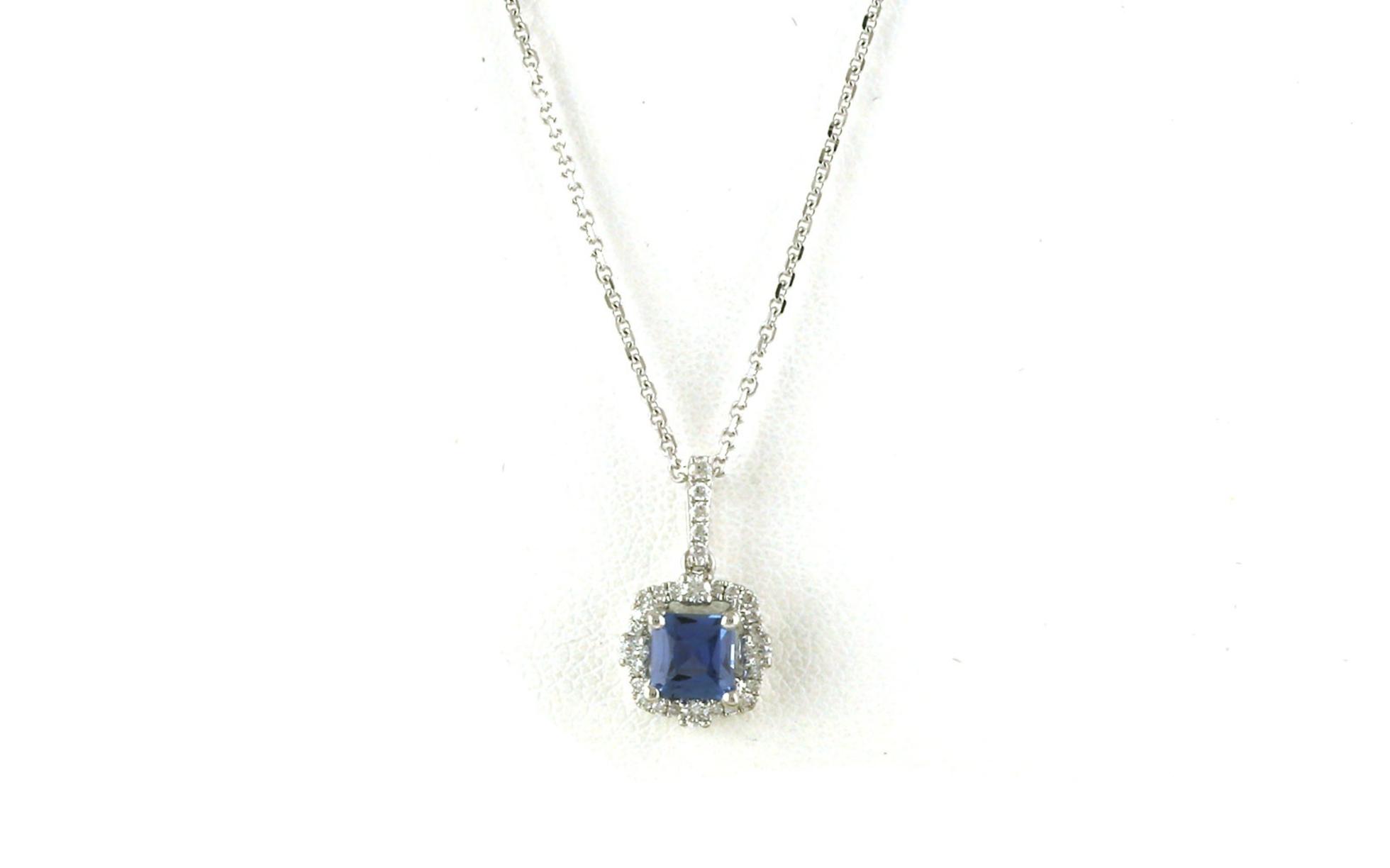 Cluster Halo-style Princess-cut Montana Yogo Sapphire and Diamond Necklace in White Gold (0.69cts TWT)