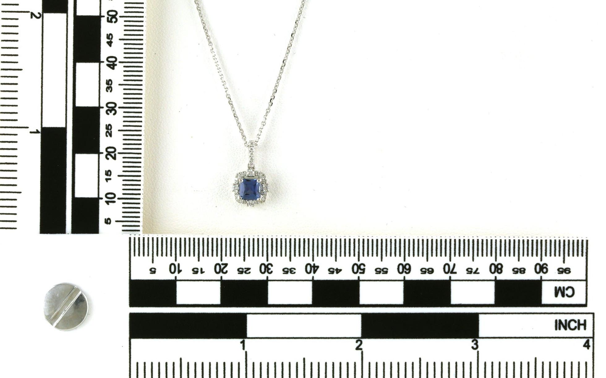 Cluster Halo-style Princess-cut Montana Yogo Sapphire and Diamond Necklace in White Gold (0.69cts TWT) scale