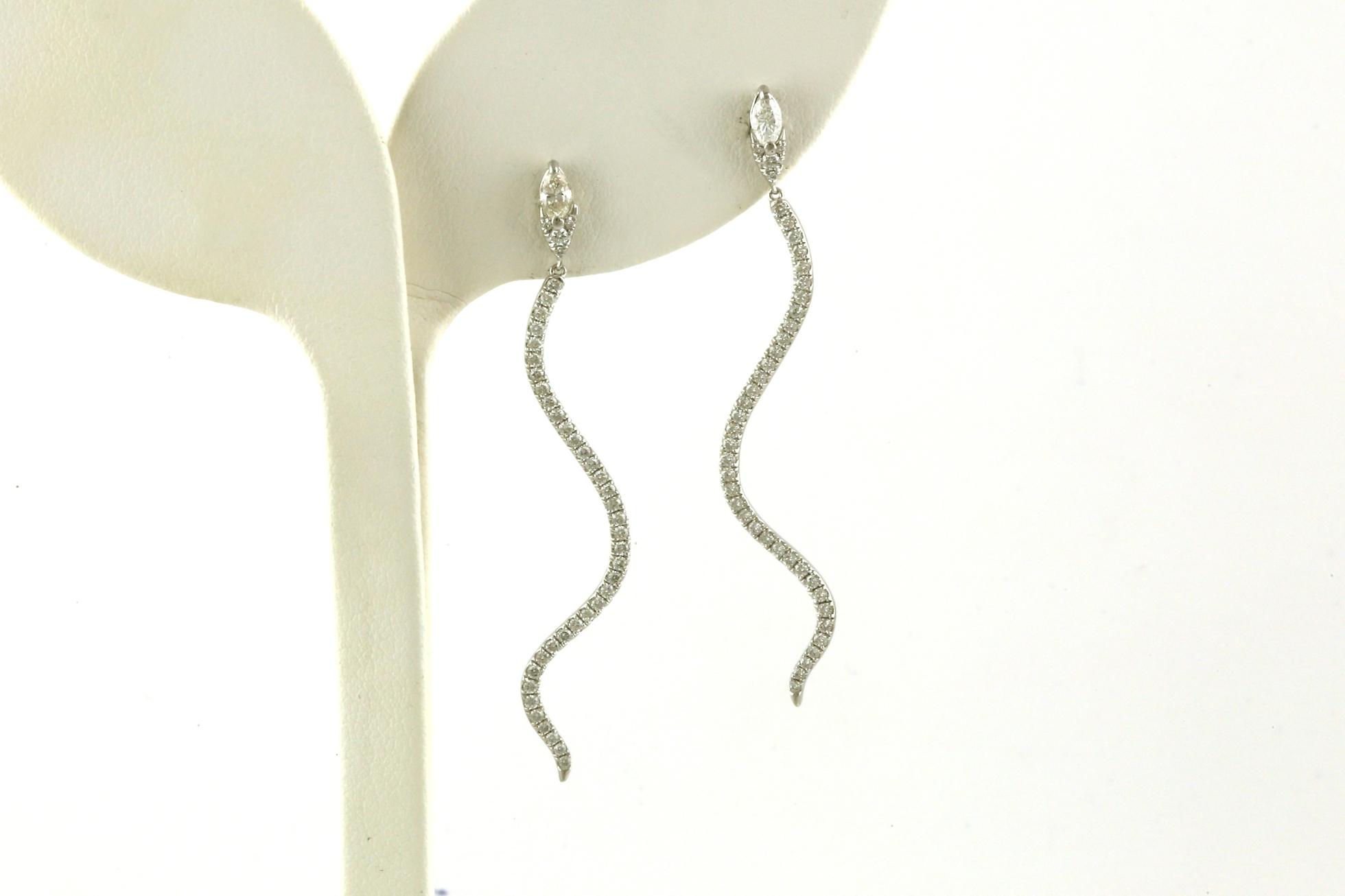 Snake Marquise and Round Diamond Dangle Earrings in White Gold (0.81cts TWT)