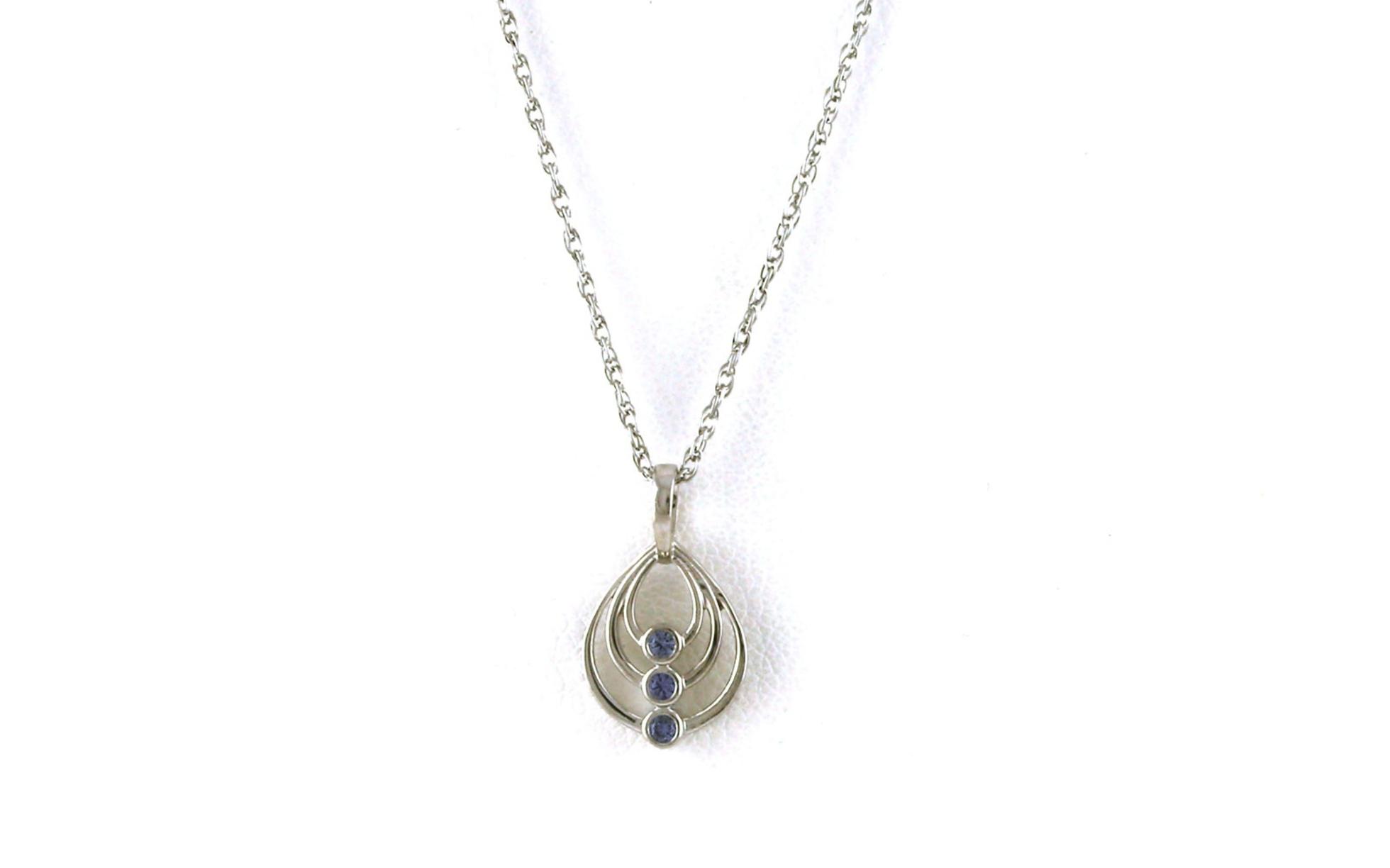 3-Stone Triple Teardrop Montana Yogo Sapphire Necklace in Sterling Silver (0.08cts TWT)