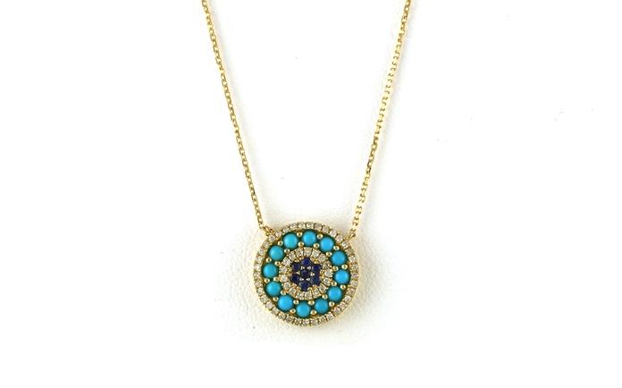 content/products/Circles Turquoise, Sapphire, and Diamond Necklace in Yellow Gold 