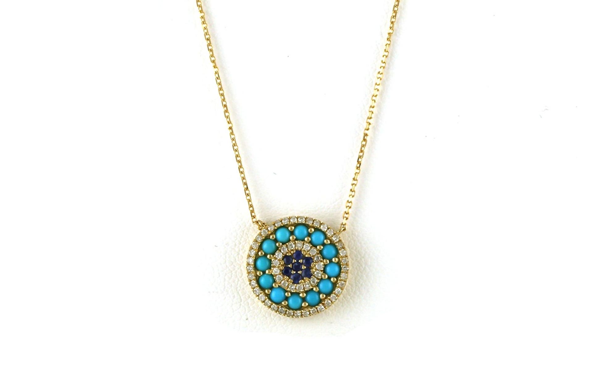 Circles Turquoise, Sapphire, and Diamond Necklace in Yellow Gold 