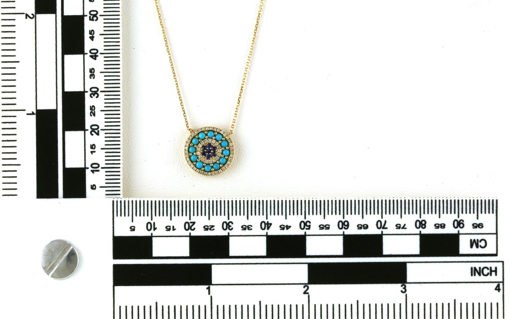 Circles Turquoise, Sapphire, and Diamond Necklace in Yellow Gold scale