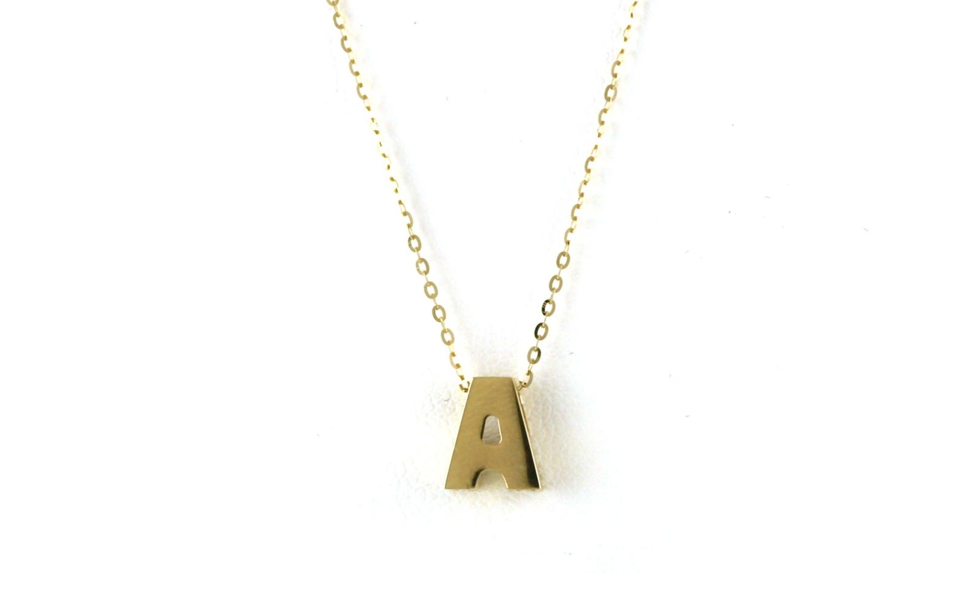 Hollow "A" Initial Necklace in Yellow Gold