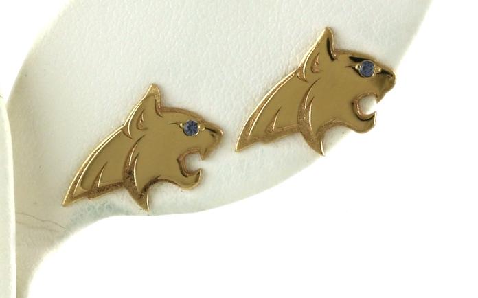 content/products/Official Bobcat Stud Earrings with Montana Yogo Sapphire Eye in Yellow Gold (0.03cts TWT)