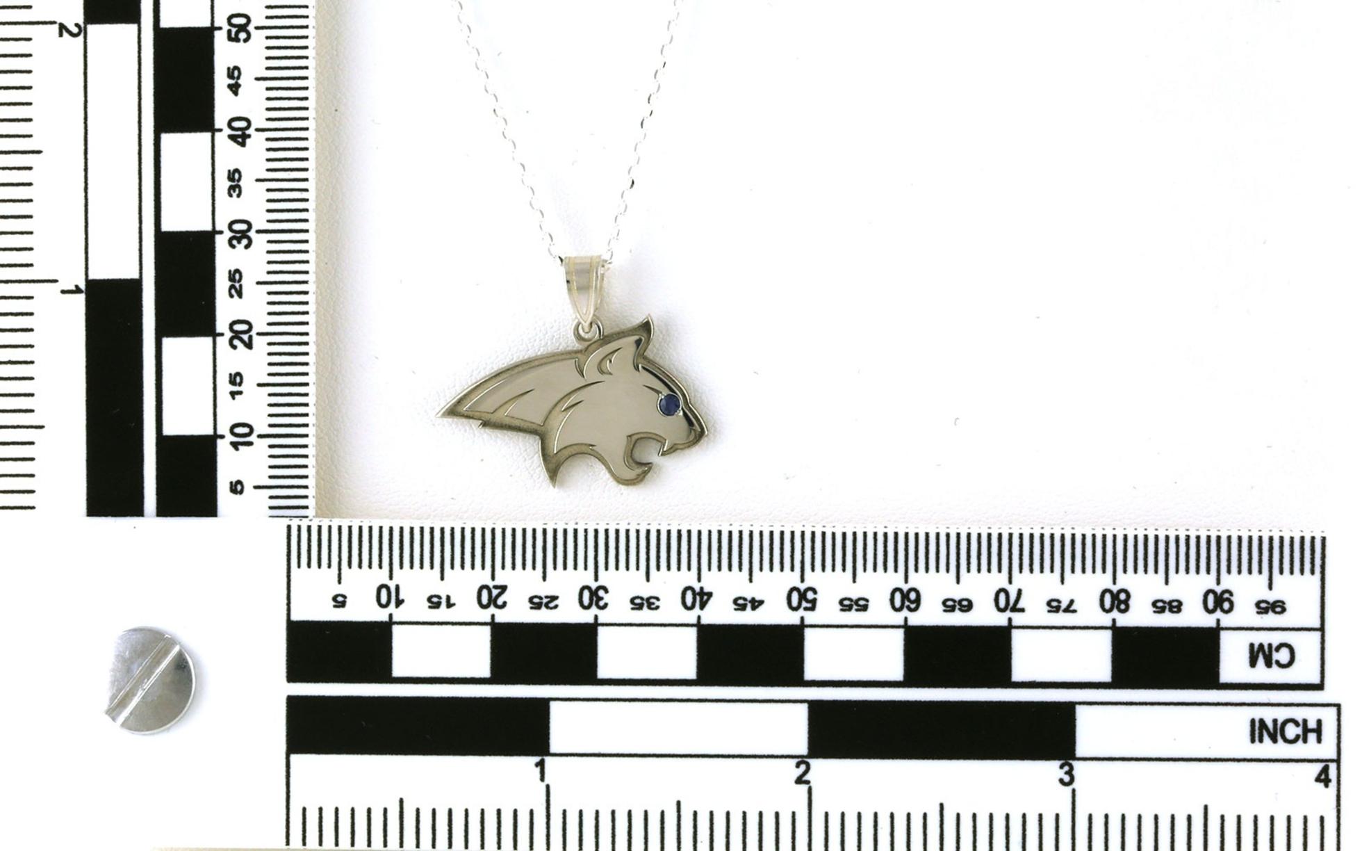 Large Official Bobcat Pendant/Charm with Montana Yogo Sapphire Eye in Sterling Silver (0.06cts) scale