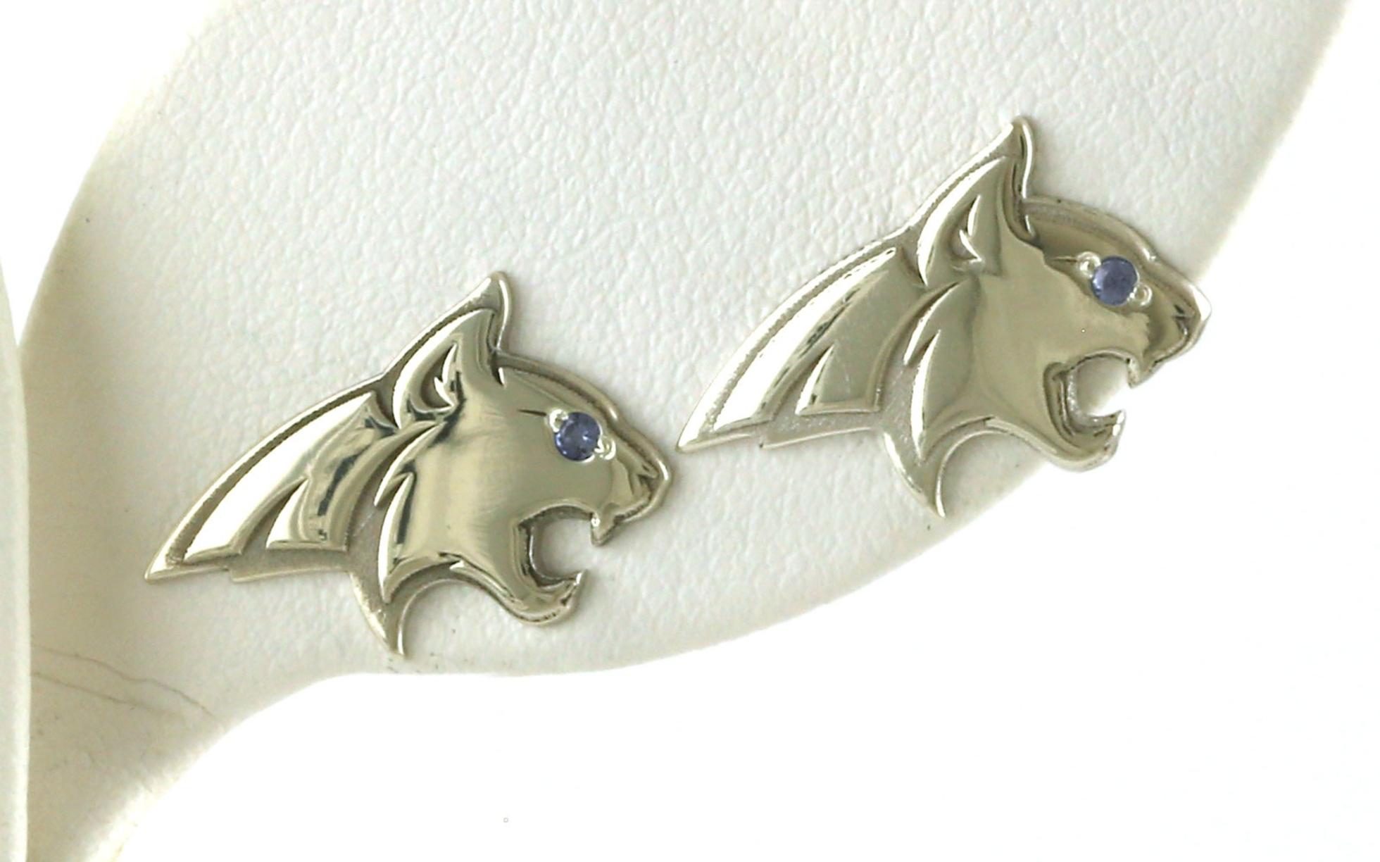 Large Official Bobcat Stud Earrings with Montana Yogo Sapphire Eye in Sterling Silver (0.03cts TWT)