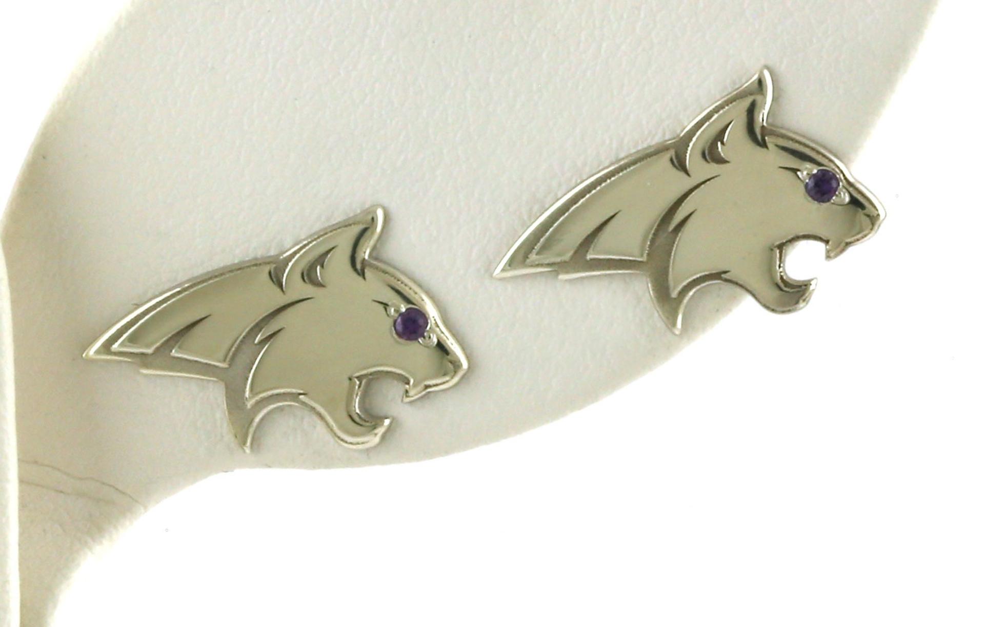Large Official Bobcat Stud Earrings with Huckleberry Sapphire Eye in Sterling Silver (0.03cts TWT)