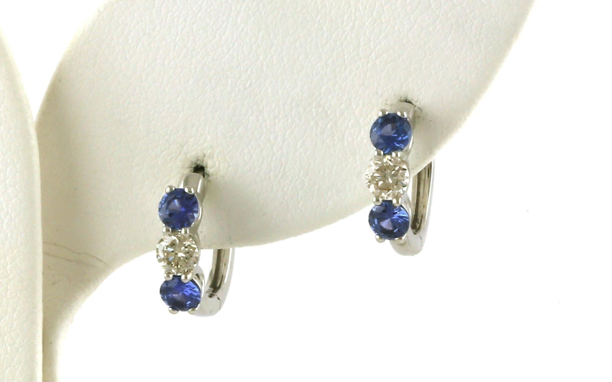 3-Stone Montana Yogo Sapphire and Diamonds Hoop Earrings in White Gold (1.13cts TWT)