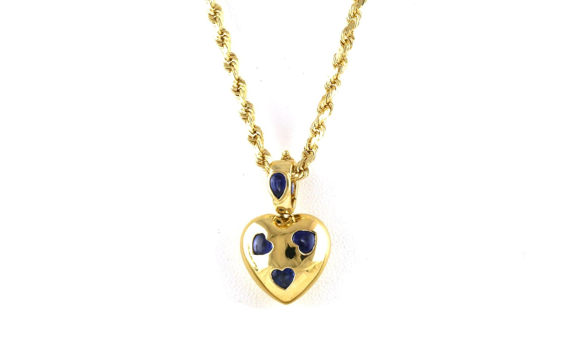 Estate Piece: Heart Shaper Heart-cut and Pear-cut Sapphire Enhancer Pendant in Yellow Gold