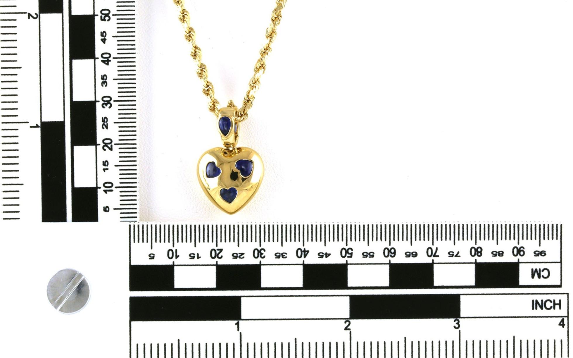 Estate Piece: Heart Shaper Heart-cut and Pear-cut Sapphire Enhancer Pendant in Yellow Gold scale