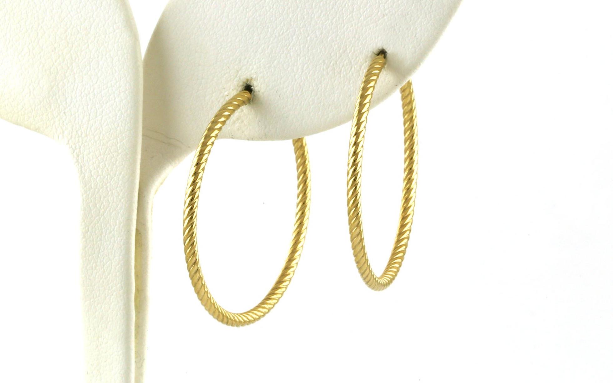 Hollow Twist Texture Hoop Earrings in Yellow Gold (1.8 x 30mm)