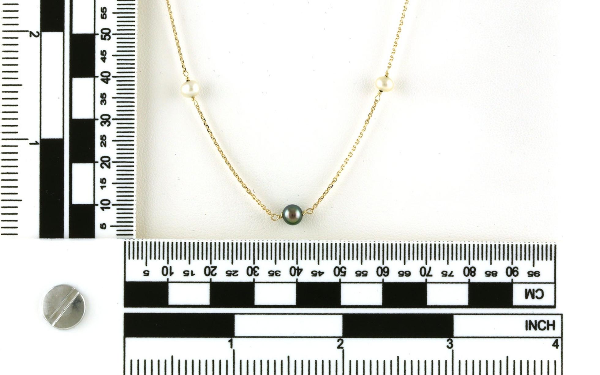Two-tone Fresh Water Pearl Station Necklace in Yellow Gold  scale