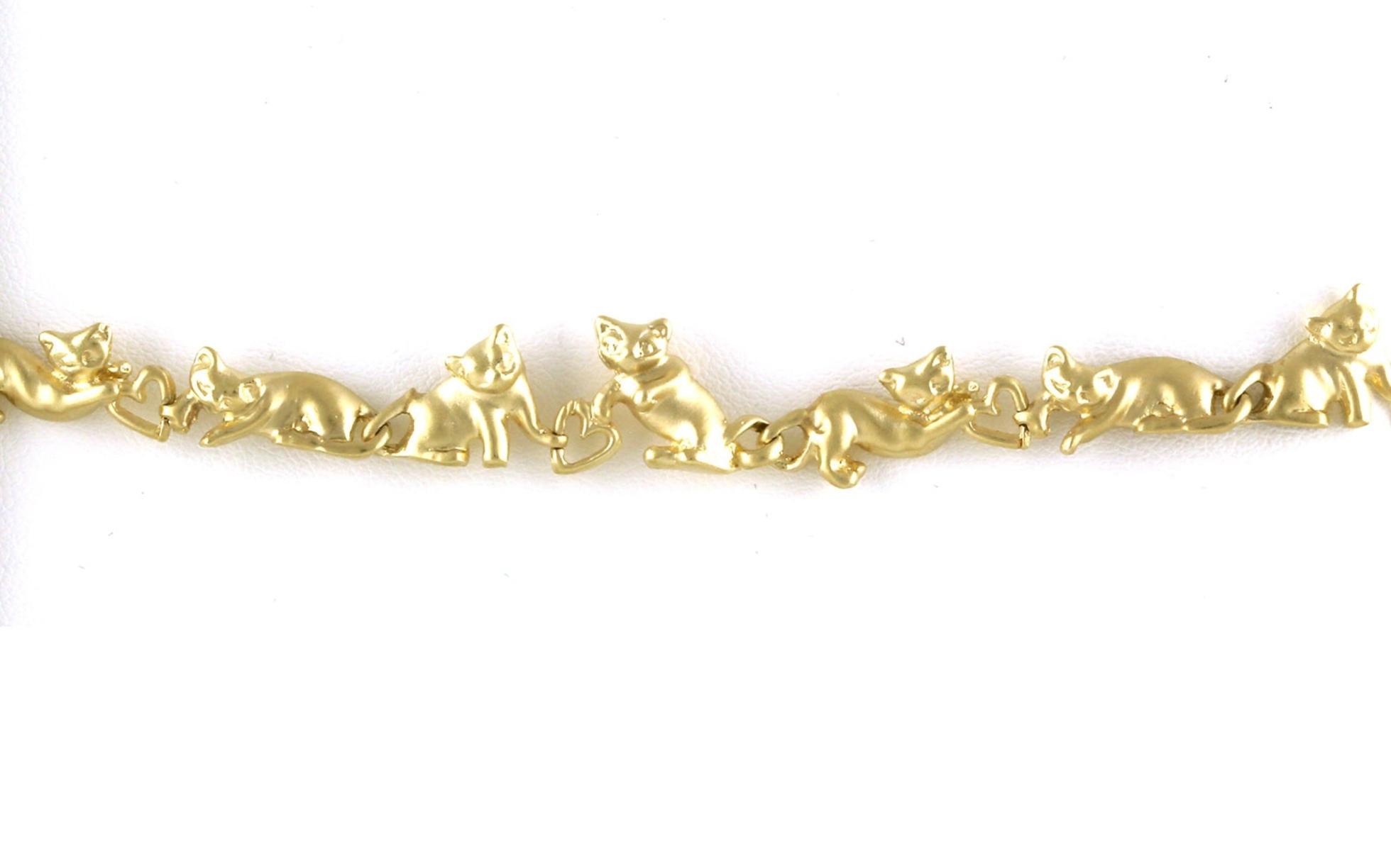 Estate Piece: Kitties and Hearts Link Bracelet in Yellow Gold