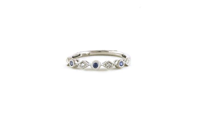 content/products/Alternating Diamond and Montana Yogo Sapphire Wedding Band with Milgrain Details in White Gold (0.11cts TWT)