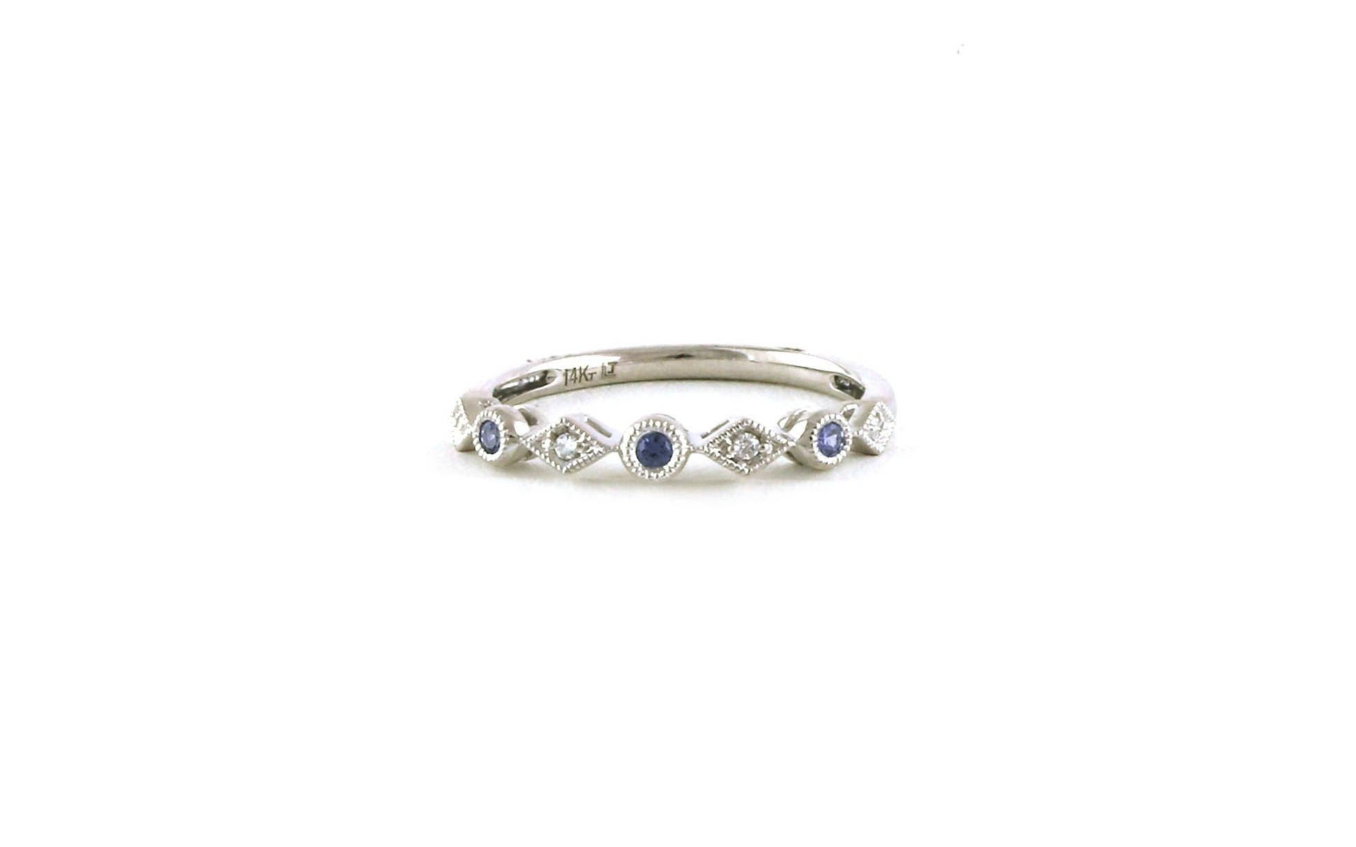 Alternating Diamond and Montana Yogo Sapphire Wedding Band with Milgrain Details in White Gold (0.11cts TWT)