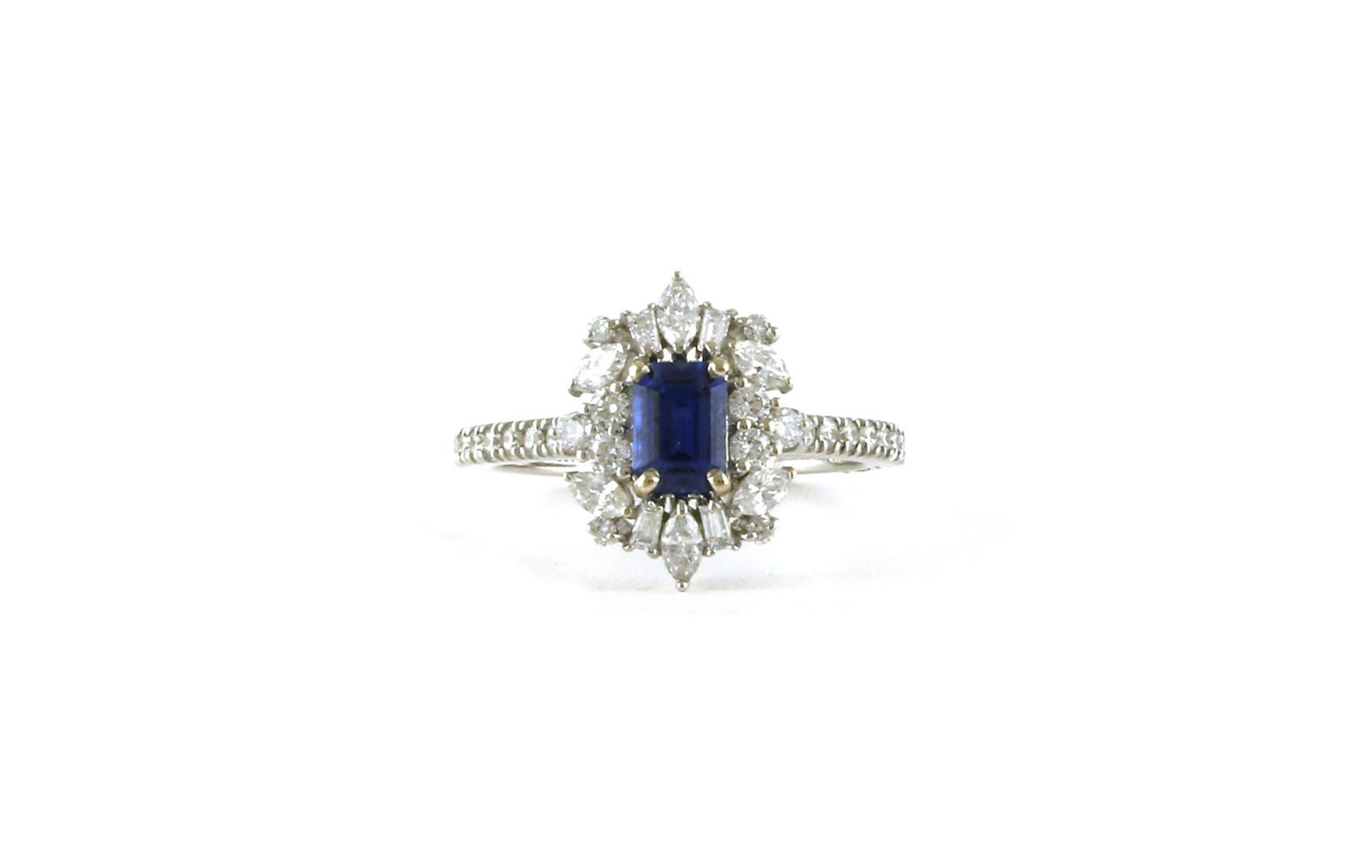 Montana Yogo Sapphire Ring with Cluster Diamond Halo in White Gold (1.16cts TWT)