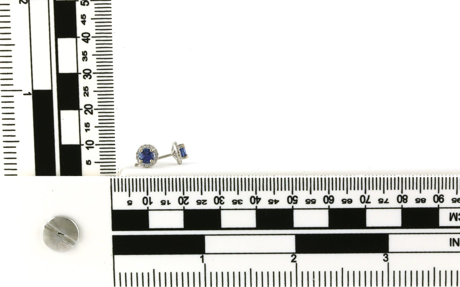 Round Montana Yogo Sapphire with Diamond Halo Stud Earrings (0.65cts TWT) Scale