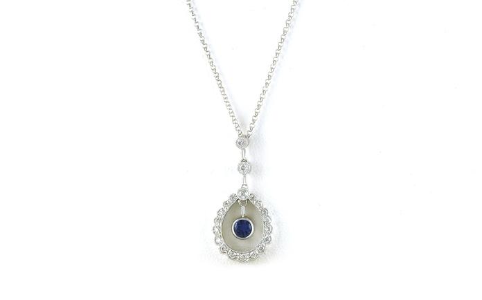 content/products/Vintage-style Teardrop Dangle Montana Yogo Sapphire and Diamond Necklace in White Gold (0.50cts TWT)