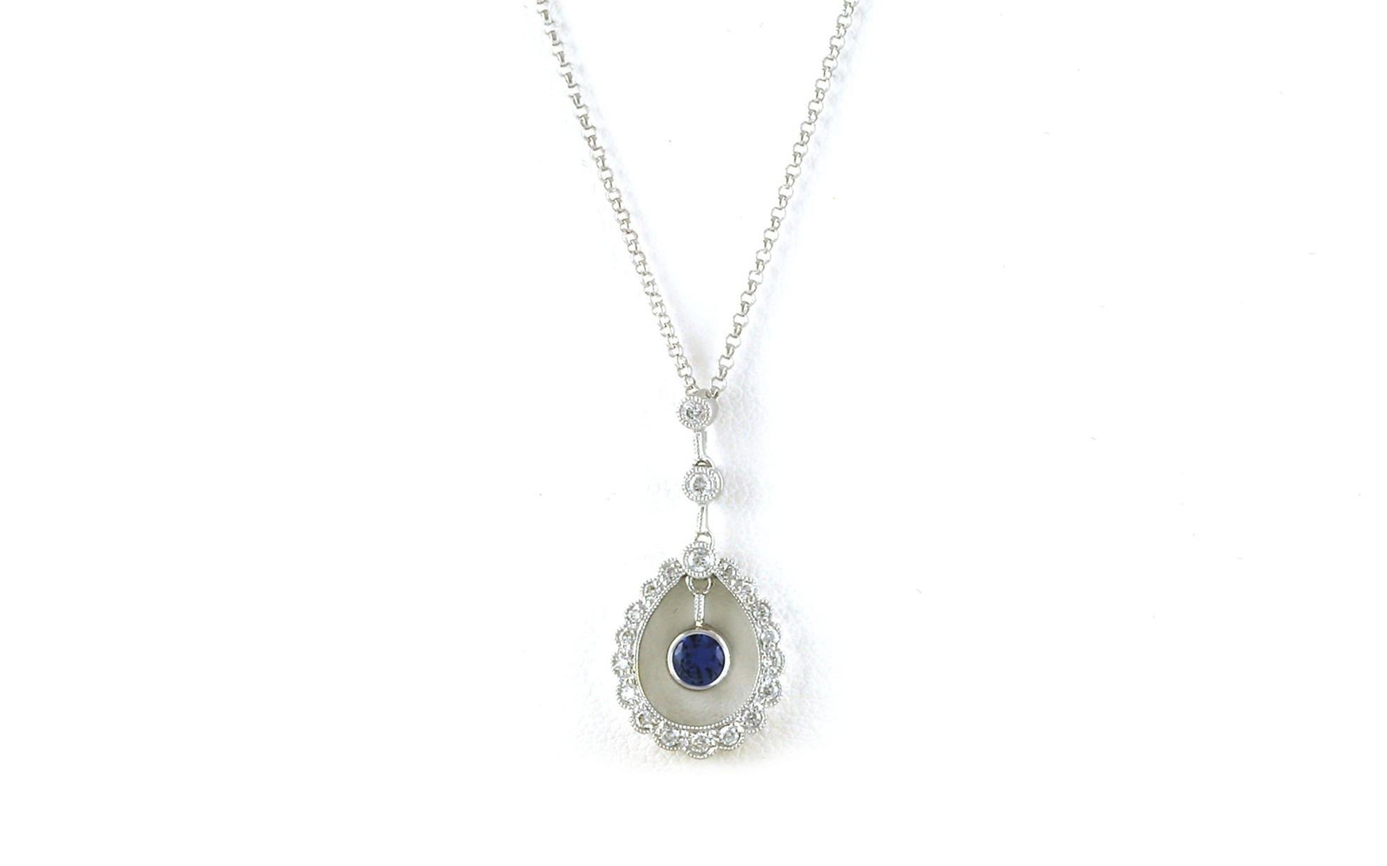 Vintage-style Teardrop Dangle Montana Yogo Sapphire and Diamond Necklace in White Gold (0.50cts TWT)