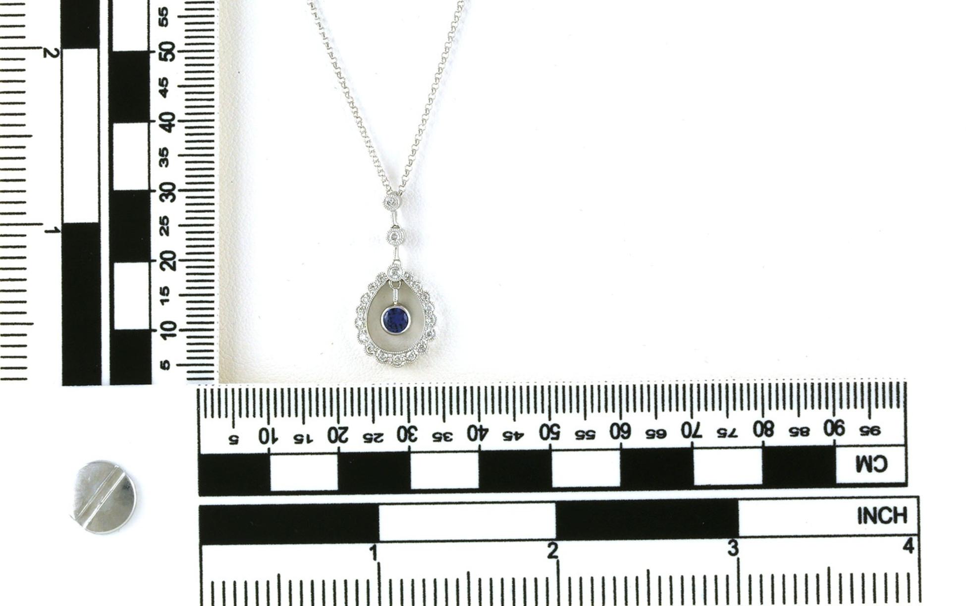 Vintage-style Teardrop Dangle Montana Yogo Sapphire and Diamond Necklace in White Gold (0.50cts TWT) scale