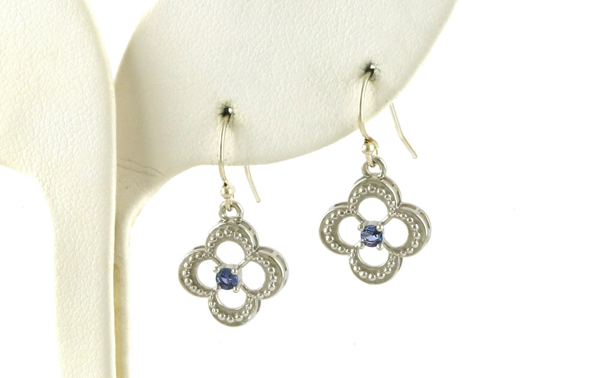 Clover Montana Yogo Sapphire Dangle Earrings with Beaded Detail in Sterling Silver (0.18cts TWT)