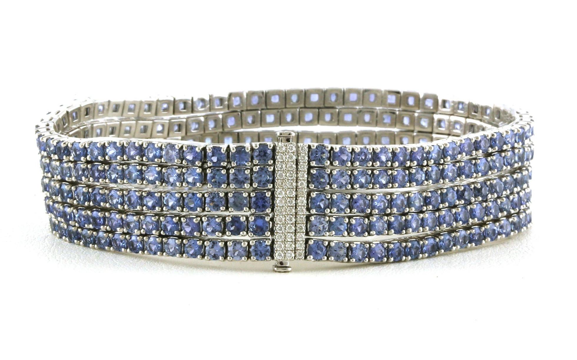 5-Row Montana Yogo Sapphire Tennis-style Bracelet with Diamond Clasp in White Gold (17.78cts TWT)