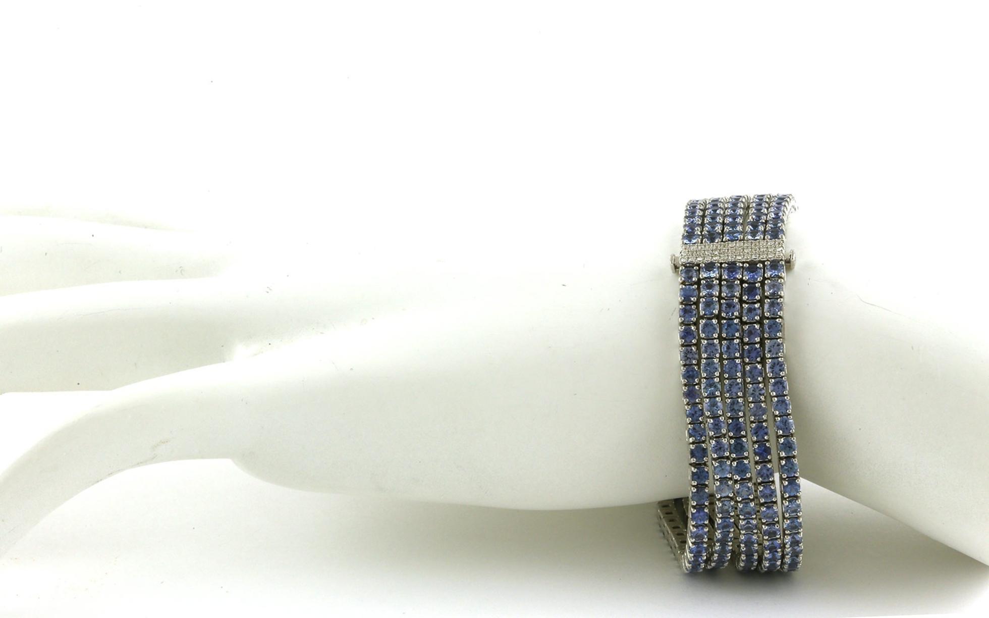 5-Row Montana Yogo Sapphire Tennis-style Bracelet with Diamond Clasp in White Gold (17.78cts TWT) Hand View