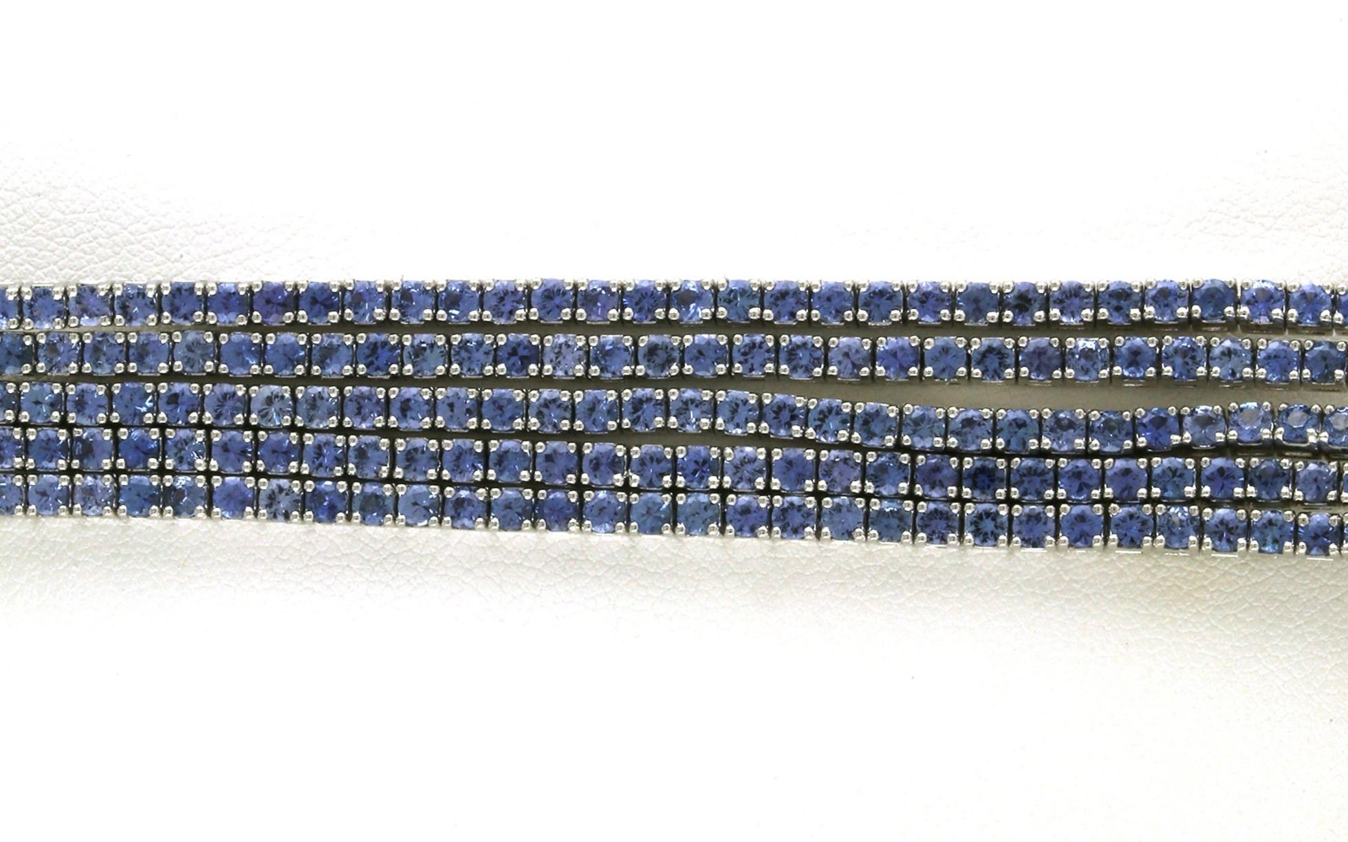 5-Row Montana Yogo Sapphire Tennis-style Bracelet with Diamond Clasp in White Gold (17.78cts TWT) Side View