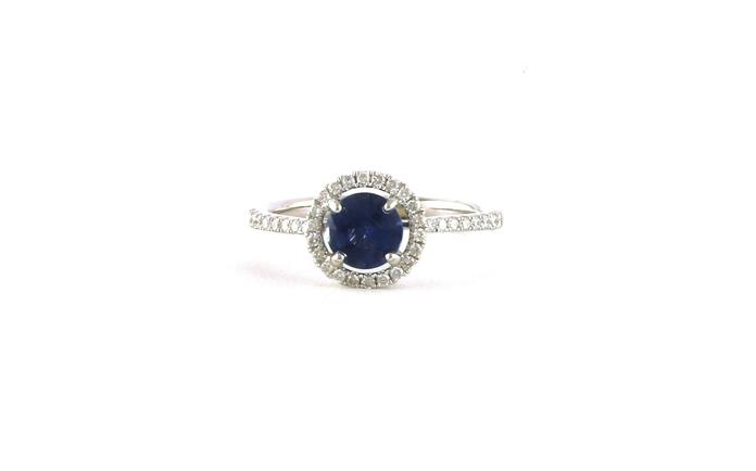 content/products/Round Sapphire Ring with Diamond Halo and Pave Diamond Shank in White Gold (1.20cts TWT)