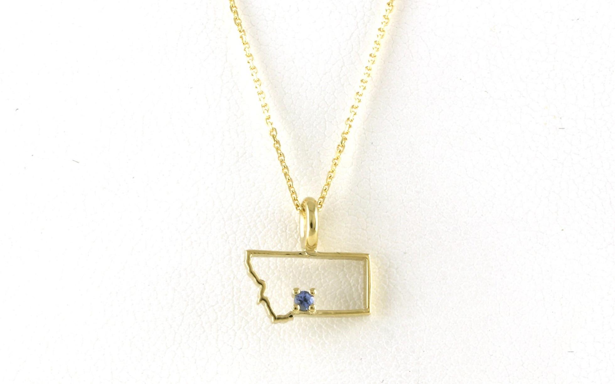 Small State of Montana Outline Necklace with Montana Yogo Sapphire in Yellow Gold (0.01cts TWT)