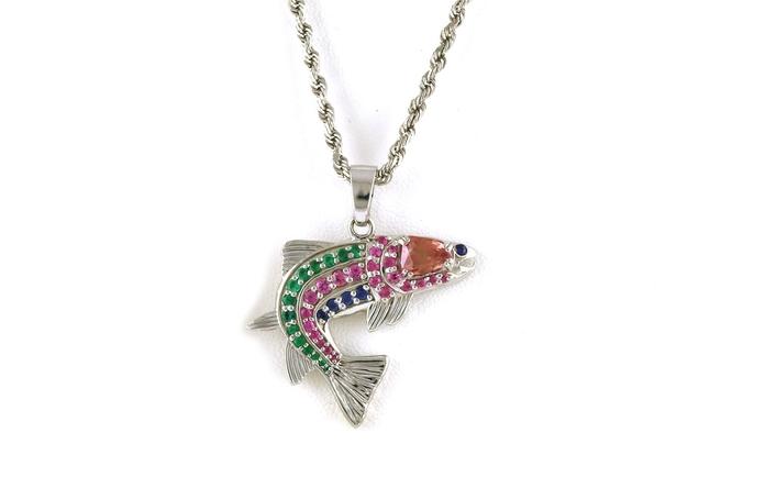 content/products/Pave Sapphire and Emerald Rainbow Trout with Montana Sapphire Head in White Gold (1.62cts TWT)