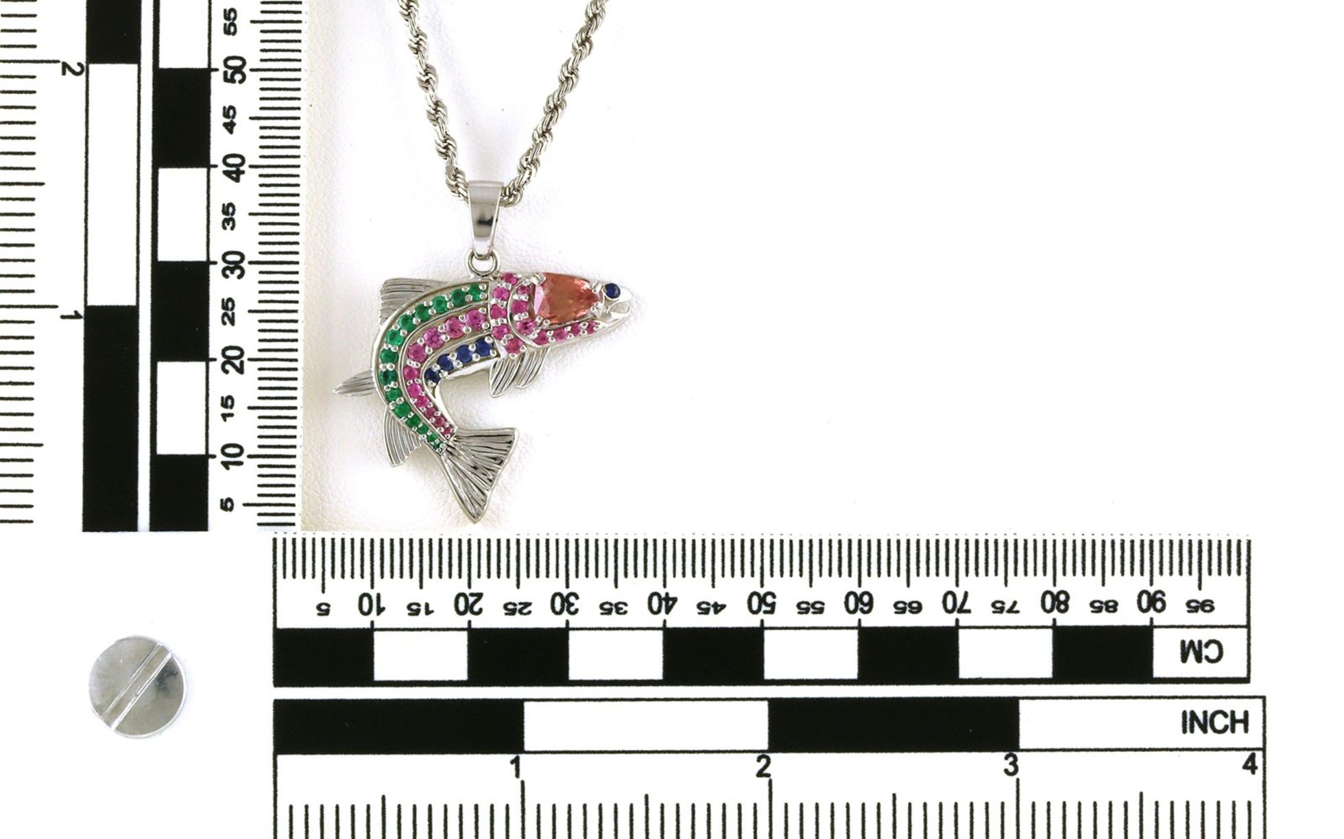Pave Sapphire and Emerald Rainbow Trout with Montana Sapphire Head in White Gold (1.62cts TWT) scale