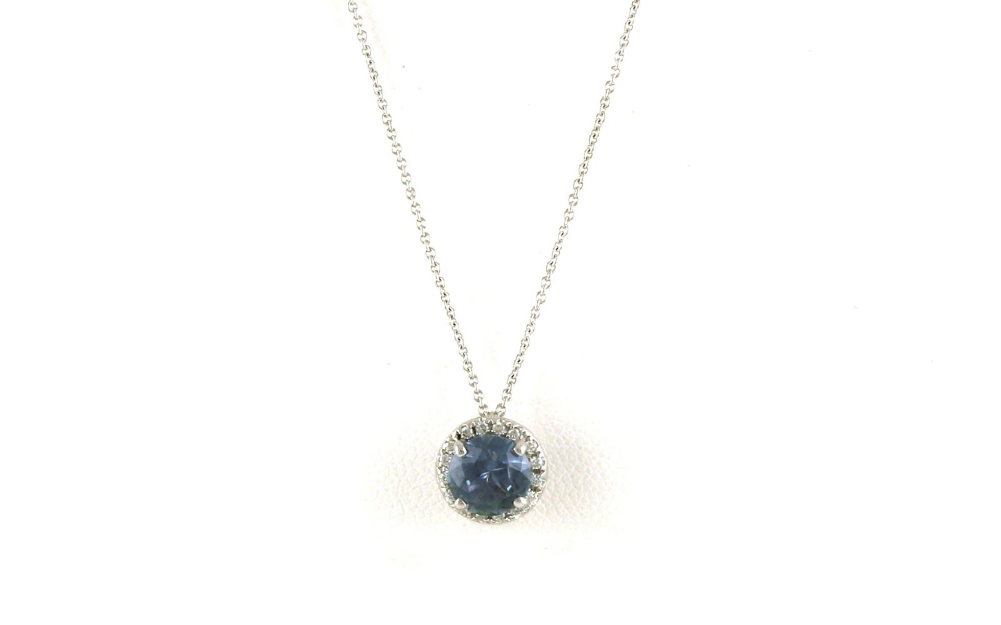 Montana Sapphire Necklace with Diamond Halo in White Gold (1.36cts TWT)